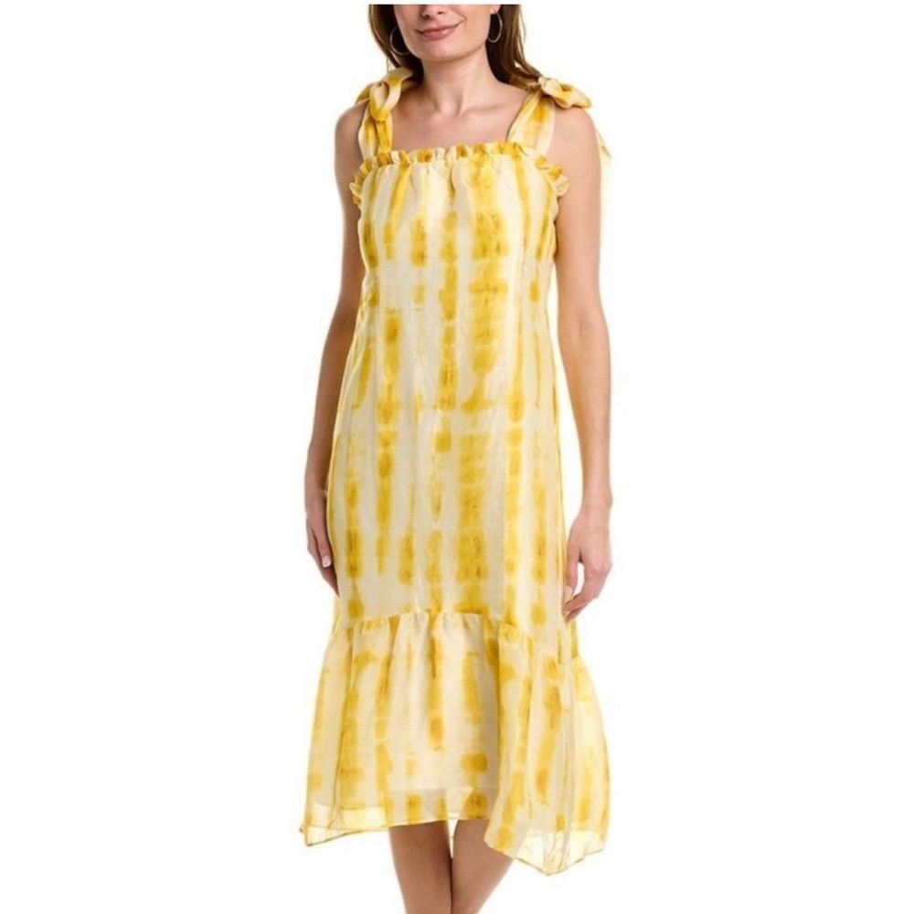 MARIE OLIVER $368 Linen‎ Silk Adjustable Tie Straps Maya Yellow Summer Dress XS